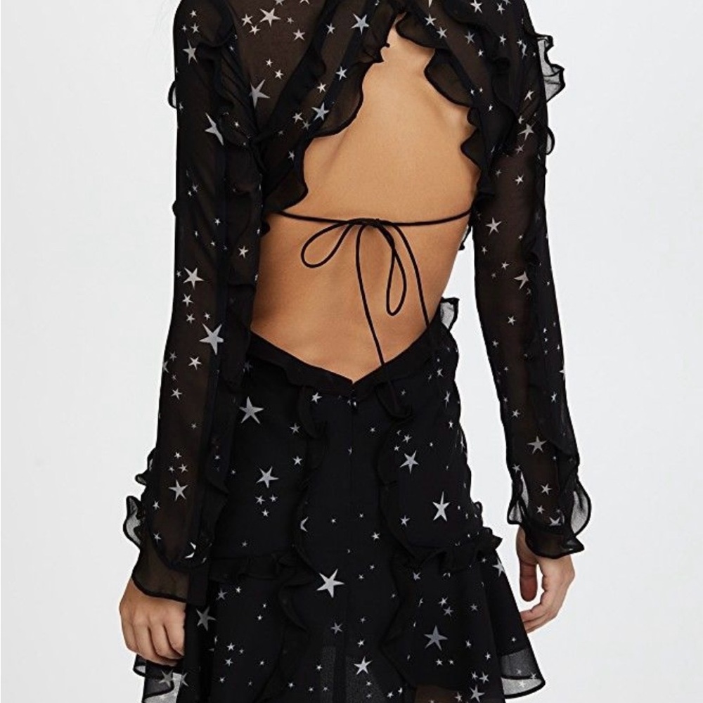 Fame Partners Long Sleeve Star Polk Dot Ruffle Low Back Mini Dress Size 2 - Picture 2 of 16